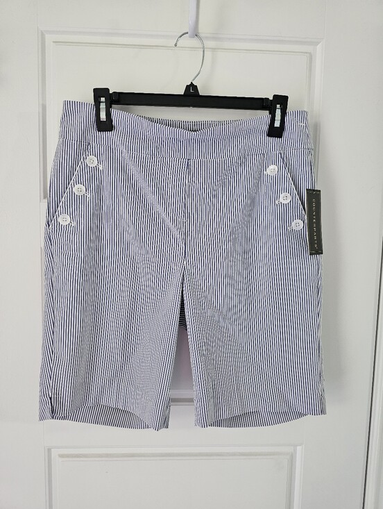 Counterparts Pants - Nwt Counterparts Blue and White Striped Flat-Front Women's Shorts